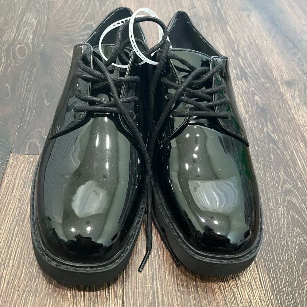 Franco Sarto Women's Quiller Derby Black Patent Faux Leather Shoes US7.5/EUR38